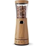 Grote inhoud elektrische zout- of pepermolen 110 gram - roestvrij staal en houten design - instelbare grofheid en ledlicht - oplaadbaar via USB - ideaal voor keuken gebruik