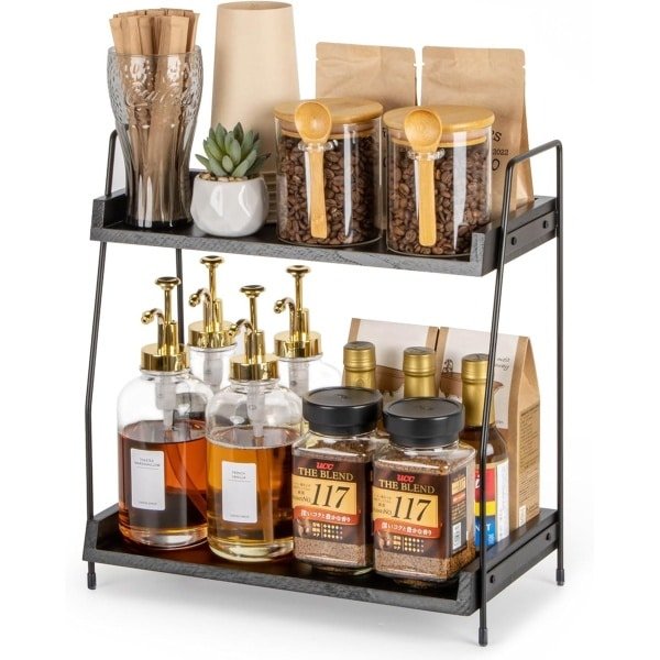 Houten 2-Laags Koffie Organizer voor Koffie Accessoires - Functionele Keuken Organizer