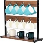 Houten Koffiemok Houder - Vintage Look Koffiemok Organizer - Keuken Organizer voor Mokken en Kopjes - Mokkenrek met 16 Haken - Koffiebar Accessoire