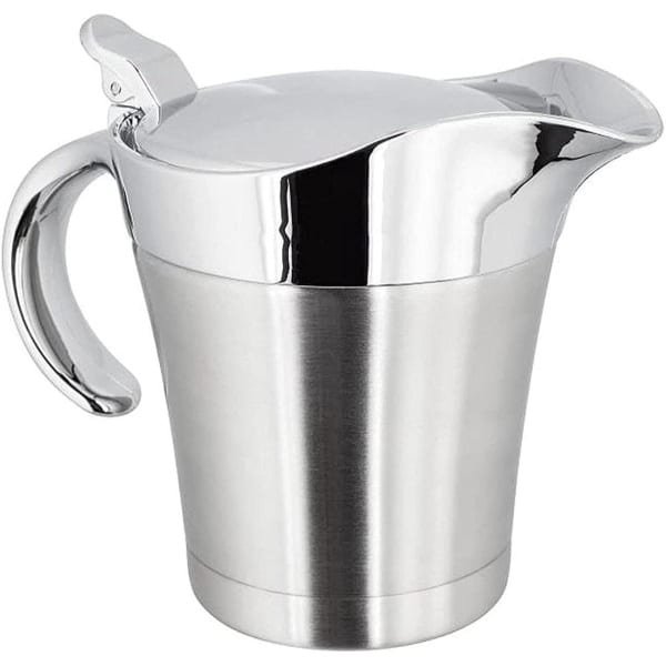 Juskom RVS dubbelwandig geïsoleerd met deksel - ideaal voor jus, vla, room, saus (450 ml) - Keuken accessoire van roestvrij staal