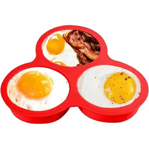 Keuken Siliconen Eierbakvorm - 3 Caviteiten Airfryer Moule - Multifunctioneel voor Oven, Microgolf, Airfryer - Etenveilig Silicone - Geschikt voor Eieren, Muffins, Kleine Taarten - Rood - Praktisch Bakken Accessoire