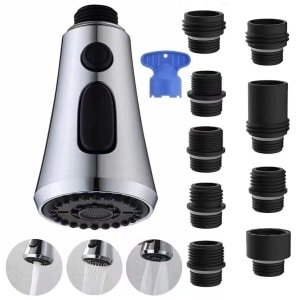 Keuken Tap Spuitkop Bevestiging Vervanging - 3 Functies Uittrekken Keuken Sink Kranen Uitloop Beluchter met 9 Adapters Accessoires - Kraan Bevestiging Spuitkop, Chroom