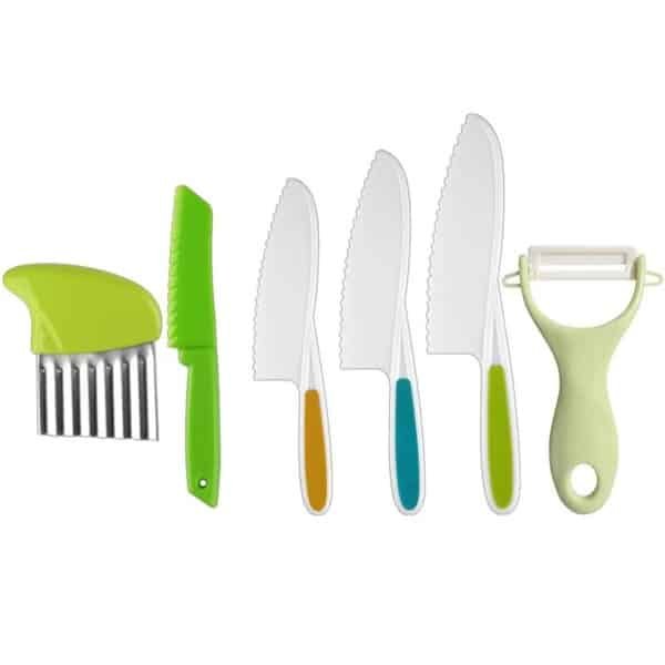Keukengerei Set met - 6-delige messenset - Kindvriendelijke plastic keukenbenodigdheden - Geschikt voor jongens en meisjes vanaf 4 jaar- keuken- keuken accessoires (stijl F)