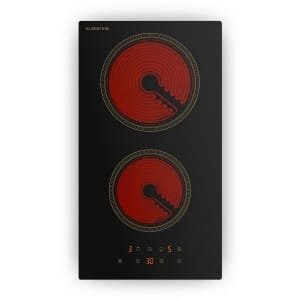 Klarstein Victoria keramische kookplaat - 30 cm retro elektrische kookplaat met 2 zones, 3000 W, touchbediening, timer, kinderslot en restwarmte-indicator, keramisch glazen oppervlak, compacte kookplaat voor in de keuken