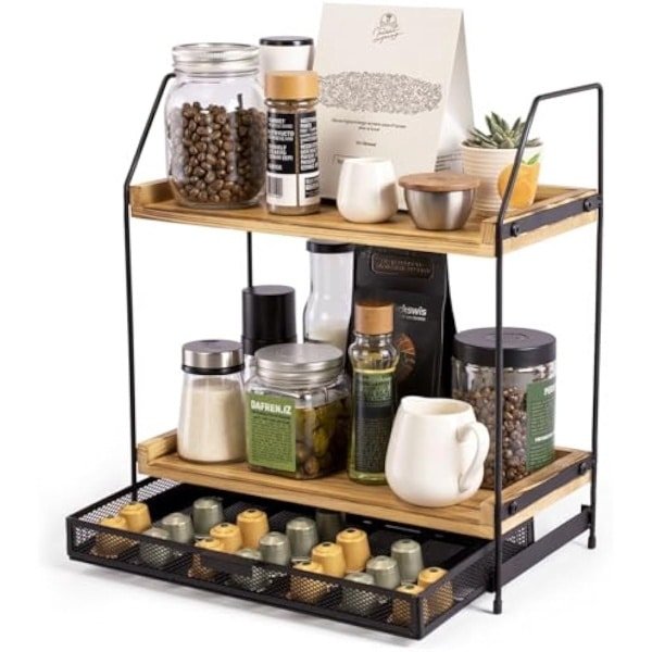 Koffiebar Organizer - 2 Tier Houten Station Voor Koffiebar Accessoires Essentials En Decoratie Voor K Cup Nespresso Pods Koffiepadhouder Voor Keuken Aanrecht - HOUT - voor dagelijks gebruik