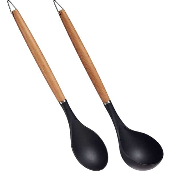 Kook/keuken gerei - set van 2x stuks - zwart/bruin - kunststof/hout - keuken/kook accessoires
