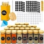 Kruidenpotjes Set van 24 - Glas en Hout - 120ml met Labels en Accessoires voor Organisatie in de Keuken