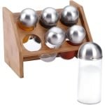 Lomera Kruidenrek - 7-Delige Set - Glazen Flesjes - Bamboe Rek - Kruiden Organizer - Keuken Accessoires - Kruidenpotjes - Glazen Potjes - Kruidenrek Staand - Kruidenrek Keuken - Kruidenrek Glazen Potjes - Kruidenrek Set