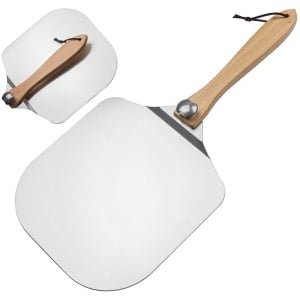 OIMG Pizzaschep - Pizzaschep RVS - Professioneel Pizzascheppen - Pizzaspatel Vierkant - Barbecue Accesoires - BBQ - Keuken Accessoires - Stevig - Perfect voor Pizza ,Flammkuchen ,Tarte Flambée ,Quiches ,Brood ,Koekjes ,BBQ