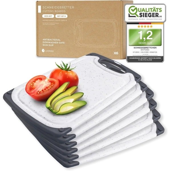 Ontbijtplank Set van 6 - Vaatwasmachinebestendige Snijplanken met Marmeren Look - Kunststof, Anti-slip en BPA-vrij - Keuken Accessoires