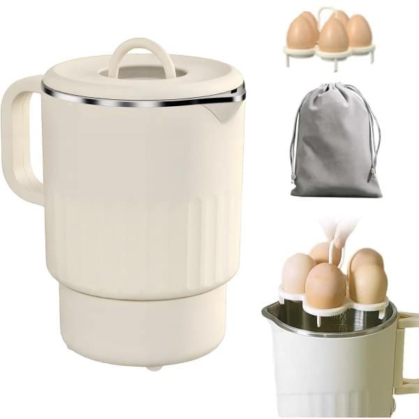 Opvouwbare elektrische waterkoker, 1000 ml, 600 W, opvouwbaar kampeerfornuis met eierhouder, geïsoleerde reiswaterkoker, opvouwbaar voor keuken, reizen, kamperen