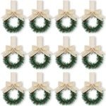 QTTVBTNA - 12 Stuks Mini Kerstkransjes met Lint - Boerenstijl Keuken Decoratie - Met Bessen voor op Kast en Raam - Feestelijke Kerst Accessoires voor Sinterklaas en Kerstmis