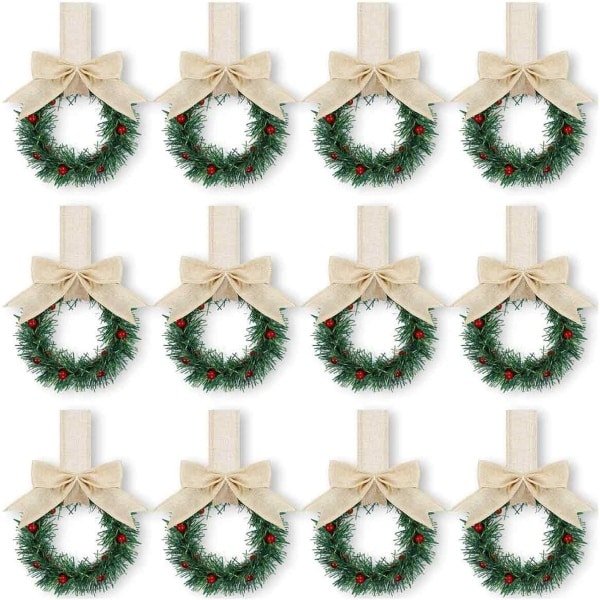 QTTVBTNA - 12 Stuks Mini Kerstkransjes met Lint - Boerenstijl Keuken Decoratie - Met Bessen voor op Kast en Raam - Feestelijke Kerst Accessoires voor Sinterklaas en Kerstmis