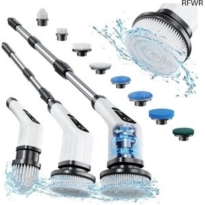 RFWR® Draadloze Elektrische Schrobber met 8 Opzetborstels voor Effectieve Schoonmaak in Badkamer, Keuken en Auto