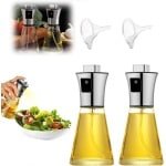 RVS Olijfolie Sprayers - set van 2 met kleine trechter - 200 ml - Olijfolie Fles Verstuiver voor Keuken - Oliespray - Oliefles - BBQ Accessoires - Olie Pomp Bakspray - Cooking Spray - Glas - Oliefles - Bakspray