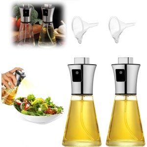 RVS Olijfolie Sprayers - set van 2 met kleine trechter - 200 ml - Olijfolie Fles Verstuiver voor Keuken - Oliespray - Oliefles - BBQ Accessoires - Olie Pomp Bakspray - Cooking Spray - Glas - Oliefles - Bakspray