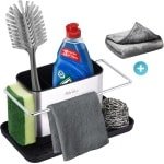 Rilenta Keuken Organizer met Vaatdoekhouder RVS - Met Schoonmaakdoek - Aanrecht Organiser - Afdruiprek - Gootsteenkast Keukenkast Organizers - Keukenrek - Opbergrek - Sponshouder - Gootsteenbakje - Gootsteenorganizers - Bakjes - Accessoires - Zilver