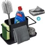 Rilenta Keuken Organizer met Vaatdoekhouder RVS - Met Schoonmaakdoek - Aanrecht Organiser - Afdruiprek - Gootsteenkast Keukenkast Organizers - Keukenrek - Opbergrek - Sponshouder - Gootsteenbakje - Gootsteenorganizers - Bakjes - Accessoires - Zwart