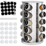 Roestvrijstalen Kruidenrek met 20 Glazen Potjes en Labels - Draaiende Kruiden Opslag Organizer voor Keuken - 360° Rotatie - Kruiden Carrousel voor Werkblad - Keukenkast Accessoire