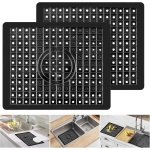 Rubber Gootsteenmat - Spoelbakmat - Afdruipmat - Gootsteen Beschermer - Anti-Kras Bescherming voor Afwasbak - Keuken Accessoires - Gootsteenmat Rechthoekige - Gootsteenmat Zwart - 2 Stuks