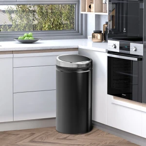 Sensor afvalbak 42 l, elektrische automatische afvalbak met deksel, roestvrij, voor badkamer, kantoor, keuken, eetkamer, staal, zwart