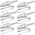 Set van 12 RVS IJslepels en IJsblokjes - Zilveren Suikertangen Set - 19.5 cm Lepel en 15.2 cm Tangen - Candy Bar - Accessoires voor Snoep - Scoops - Buffet - Keuken - Bar - Bruiloft