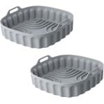 Set van 2 Silicone Air Fryer Mallen - Vierkante Vouwbare Bakvormen - Herbruikbare Accessoires voor Air Fryer - Liner voor Keuken - Wasbare Rechthoekige Bakrekken voor Koken (20.5cm, Grijs)