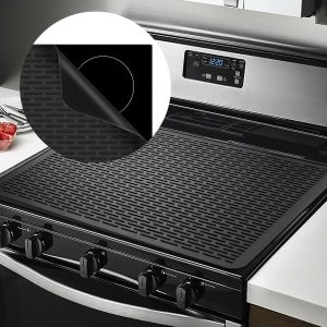 Siliconen afdekplaat voor elektrische kookplaten - mat voor glazen kookplaat, beschermer voor glazen kookplaat, XL afdruipmatten voor keuken, afdekplaten voor elektrische ovens (zwart, 28 x 20)