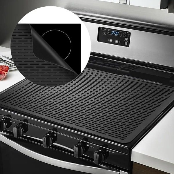 Siliconen afdekplaat voor elektrische kookplaten - mat voor glazen kookplaat, beschermer voor glazen kookplaat, XL afdruipmatten voor keuken, afdekplaten voor elektrische ovens (zwart, 28 x 20)