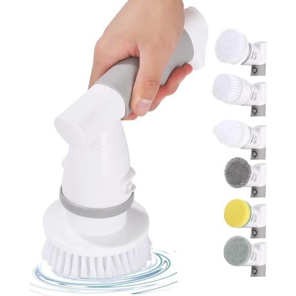 Snoerloze Elektrische Schoonmaakborstel met 6 Borstelkoppen - Ideaal voor Badkamer, Keuken en Auto