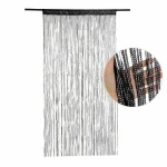 Stijlvol eenvoudige coderingshanger kralen deur gordijn, gordijnen, keuken woonkamer slaapkamer huis kwasten scheidingsgordijn, 2m*1m, single deur gordijn (zonder accessoires), zwart