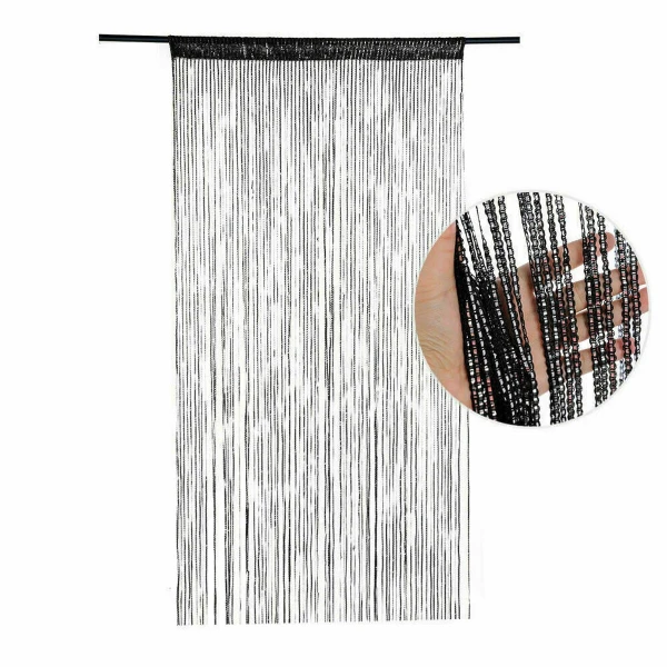 Stijlvol eenvoudige coderingshanger kralen deur gordijn, gordijnen, keuken woonkamer slaapkamer huis kwasten scheidingsgordijn, 2m*1m, single deur gordijn (zonder accessoires), zwart