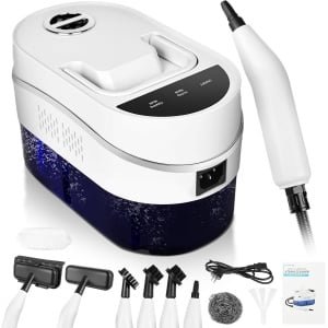 Stoomreiniger - stoomdruk: 3,5 bar, Opwarmtijd: 15 s, Vermogen: 2500 W, tank: 1,2 l, hogedruk-stoomreiniger met 8 accessoires voor keuken, auto, thuis, kantoor, blauw licht, antibacterieel