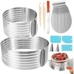 Taart Accessoire Set 11 Stuks, Taart Set, 16-20 cm/24-29 cm Taartring Roestvrij Stalen Taartsnijder Ronde Taartbodem Snijhulp Set Ring Snijder Laagjestaart Snijder voor Keuken Bakken en