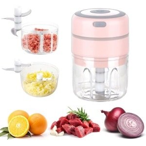 Thelau - Elektrische mini-uienhakmolen met 2 kopjes, multimixer voor keuken, USB oplaadbaar