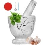 Unyqoos® Marmeren vijzel- en stamperset met accessoires voor veelzijdig gebruik in de keuken