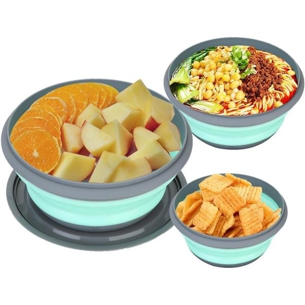 Vouwbare Kom Camping Tafelgerei - 3 Stukken - Silicone - Draagbare Verse Opbergdoos - Ronde Caravan Picknick Accessoires voor Keuken School Buiten Camping Tafelgerei Grill