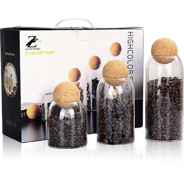 ZoeZo Design - Glazen Voorraadpotten Set - 3-Delig - 500ml/800ml/1200ml - Met Kurkbal - BPA-Vrij Borosilicaatglas - Luchtdicht - Keuken Opbergpotten - Keuken Accessoires - Voedselblikken - Opslagpotten