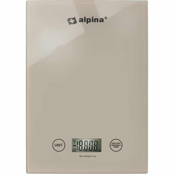 alpina Keukenweegschaal Digitaal - Weegschaal Keuken in gr, lb, oz en ml - Precisie Weegschaal met Tarra Functie - Keuken Accessoires - 22 x 15,5 cm - Beige