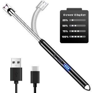 elektrische kaarsen aansteker Elektrische plasma-aansteker, met langere hals, USB-oplaadbaar, elektrisch led-display, plasma-aansteker, voor keuken, kaarsen, gasfornuis, barbecue, camping, zwart