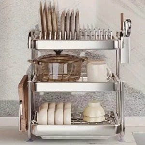 keuken accessoires - vaatwasser reiniger - Roestvrijstalen vaatwasserrek - 2/3-laags multifunctioneel keukenorganizer met mes- en snijplankhouder - ruimtebesparend aanrechtzijde opbergrek