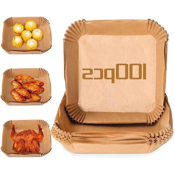 100 Stuks Bakpapier voor Heteluchtfriteuse - Vierkant formaat - Geschikt voor Gebruik in Friteuses - Houdt Friteuse Schoon - Keuken Accessoire