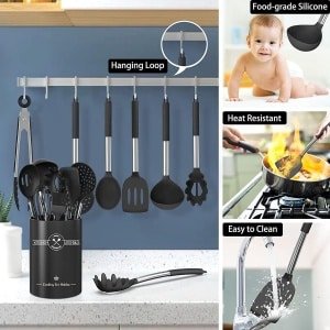 16 STKS Siliconen Keukengerei, Hittebestendige gebruiksvoorwerpen Set met premium roestvrijstalen handgrepen voor koken en bakken, niet-stick spatel keuken gadgets kookgerei set