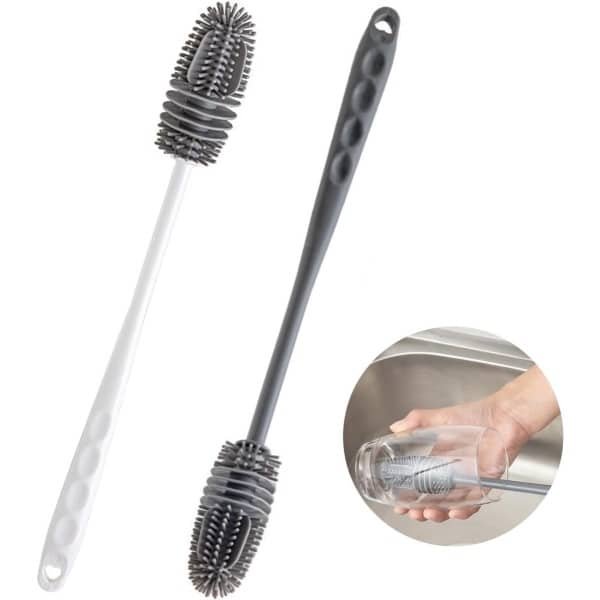 2 Pcs Flessenborstel - Siliconen Flessenborstel - Glas Fles Cleaner met Siliconen Tip - Lange Flessen Cleaner voor Smalle Glazen Flessen en Drinkflessen - Keuken Accessoires