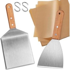 2 RVS Grill Spatula's - Plancha Spatula voor Smash Burger Set - Keuken Spatula - Grill Spatula - Burger Spatula - voor Teppanyaki BBQ Grill Spatula's - Accessoires - Cadeaus - met 20 Burger Papier - 2