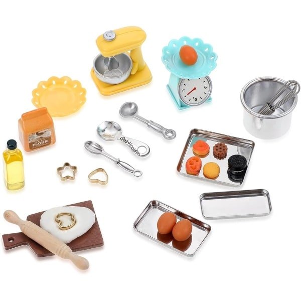 24 pieces gnome accessoires - 1/12 miniature keuken accessoires - kerst poppenhuis accessoires - keukenmeubels - bakken - kerst gnome accessoires - mini deegroller - olie fles - eieren - meel zak