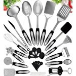 25-delig Roestvrij staal Keukengerei Set - Antiaanbaklaag - Siliconen Kookgerei - Gadgets Accessoires - Lepels Draaiers Spatel Pollepelset