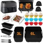 28 stuks Airfryer-accessoires, accessoireset Geschikt voor Philips Dual Basket Airfryer 3000/5000 serie (6 l/3 l), Dual Easy 5,2 l/3,1 l, siliconen vormen, grillrooster, bakvorm, keuken