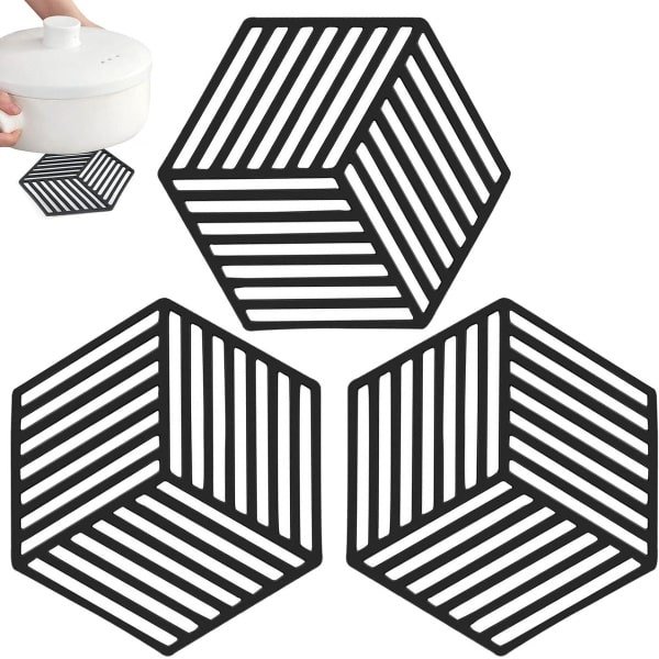 3-delige Silicone Onderzetter Set | Hittebestendig en Antislip | Geschikt voor Pannen en Potten | Keuken Accessoire | Zwart | 250°C Temperatuur Safe