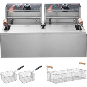 3000W Elektrische Kalkoenfriteuse, 12l Roestvrijstalen Friteuse met 3 Uitneembare Manden, Instelbaar Van 60-200°C voor Keuken, Restaurant, Café, Bar, Zilver